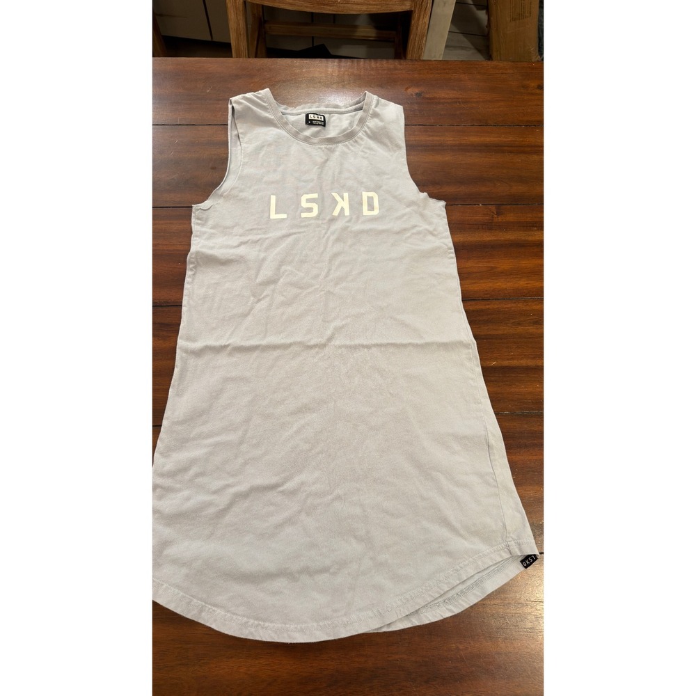 LSKD Womens Sleeveless T-Shirt Dress Grey Logo Cutoff‎ Sleeves Size 8